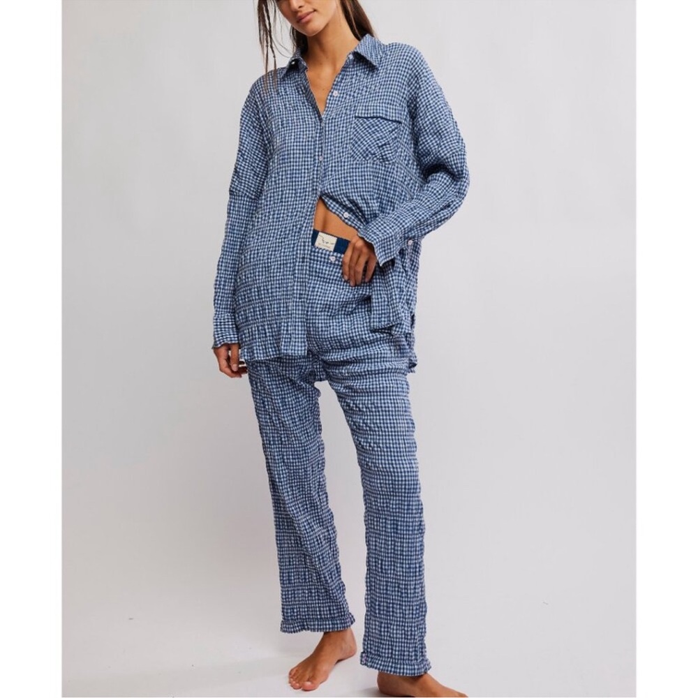 NWT FREE PEOPLE Cloud Ten Sleep Shirt / Navy Combo - Picture 9 of 9